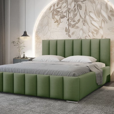 Elegantní čalouněná postel 120x200 MADALENA 1 s úložným prostorem - khaki