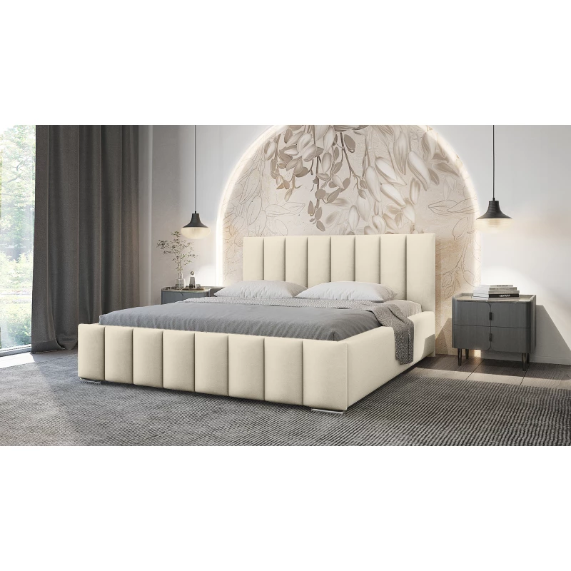 Elegantní čalouněná postel 160x200 MADALENA 1 s úložným prostorem - vanilková