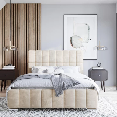 Moderní postel 200x200 ARLETE 1 s úložným prostorem - smetanová