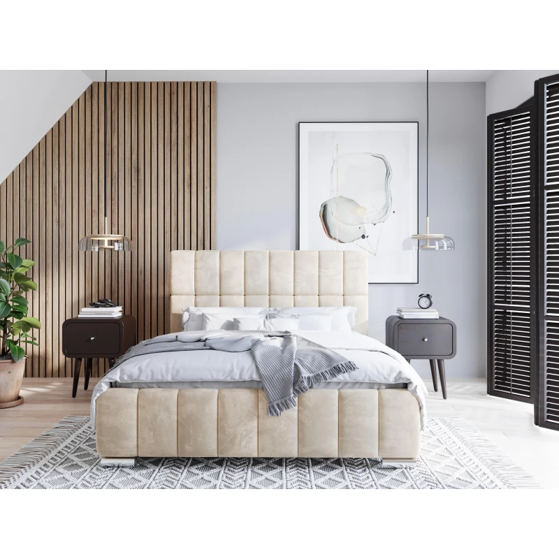 Moderní postel 200x200 ARLETE 1 s úložným prostorem - smetanová