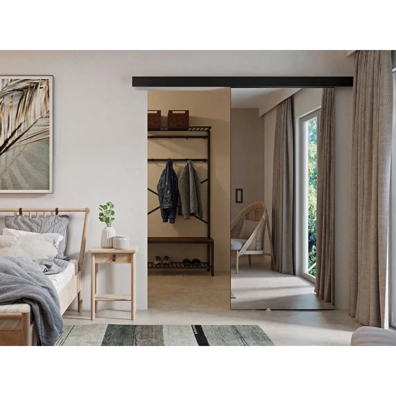 Posuvné interiérové dveře se zrcadlem PEARLEN 1 - 90 cm, černé