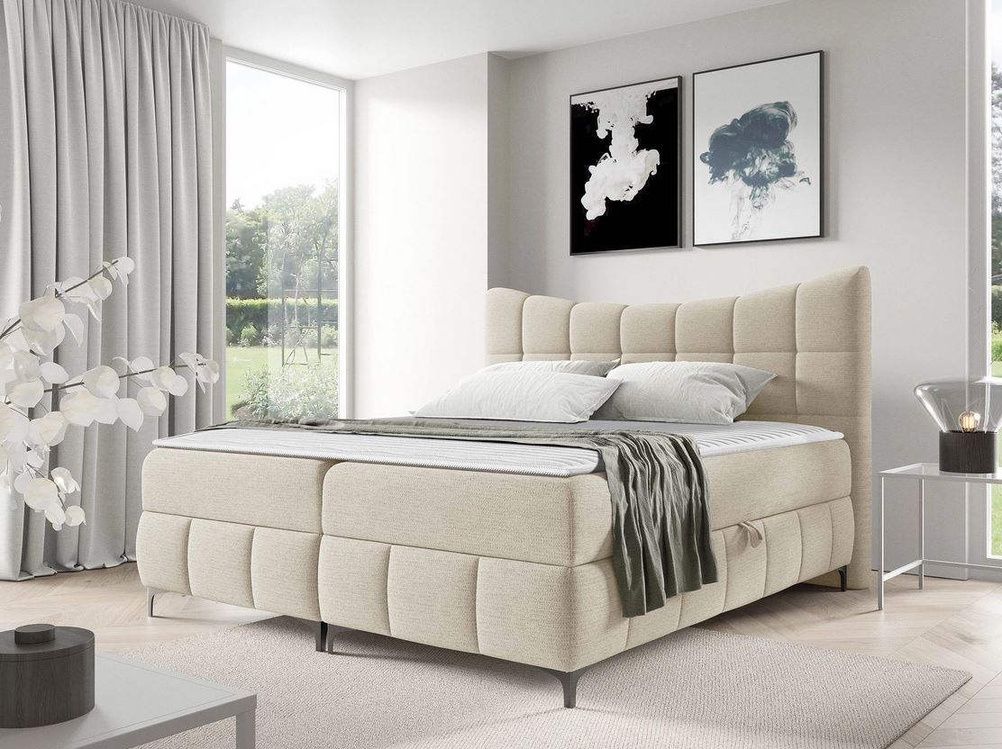 Kontinentální dvojlůžková postel 180x200 ZOLZA - latte + topper ZDARMA