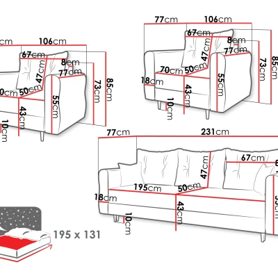 Sedací souprava 3+1+1 EXETER - pastelová růžová