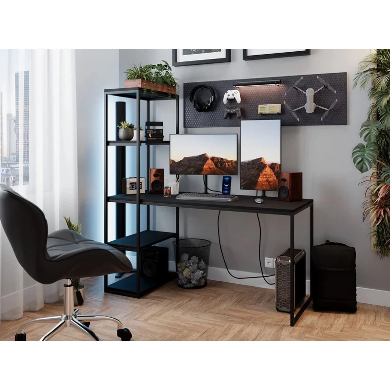 Psací stůl s regálem AZUSA - černý