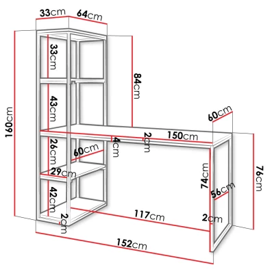 Psací stůl s regálem AZUSA - černý
