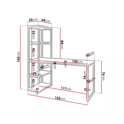 Psací stůl s regálem AZUSA - černý