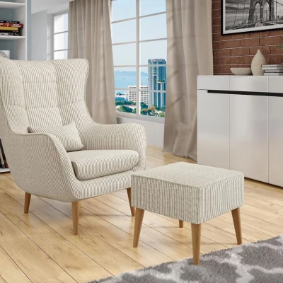 Designové křeslo ušák s taburetkou LEVI - špinavé bílé