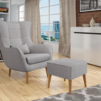 Designové křeslo ušák s taburetkou LEVI - šedé