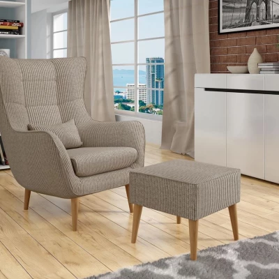 Designové křeslo ušák s taburetkou LEVI - tmavé béžové