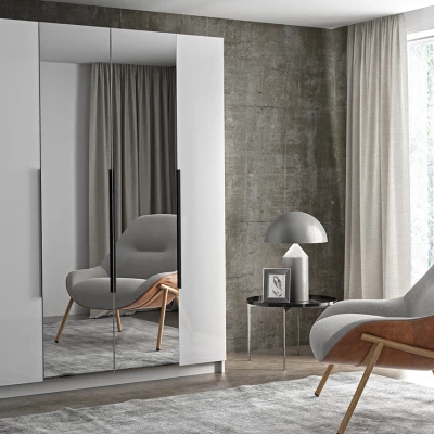 Šatní skříň se zrcadlem 180/60 AUREN - lesklá bílá