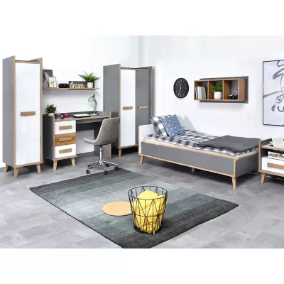 Nábytek do studentského pokoje ANGELY - bílý / šedý / jasan