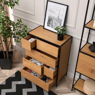 Šuplíková komoda MAIRA - dub / černá