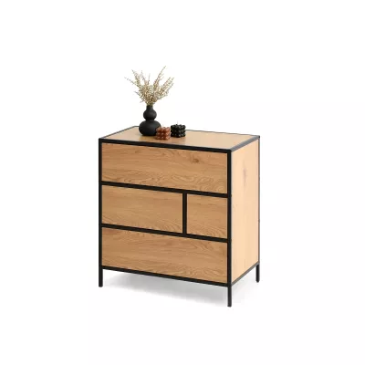 Úzká šuplíková komoda MAIRA - dub / černá