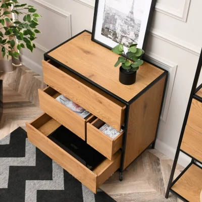 Úzká šuplíková komoda MAIRA - dub / černá