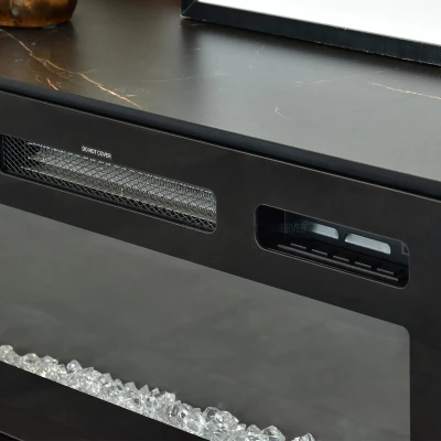 Komoda s elektrickým krbem NORLAN - černá / ořech / černý mramor