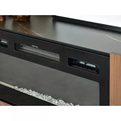 Komoda s elektrickým krbem NORLAN - černá / ořech / černý mramor