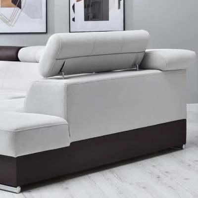 Rohová sedací souprava MAUDY na každodenní spaní - šedá / hnědá