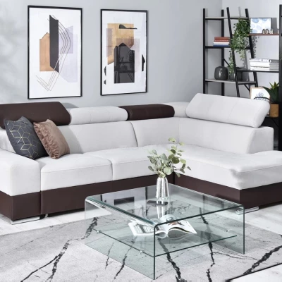 Rohová sedací souprava MAUDY na každodenní spaní - šedá / hnědá