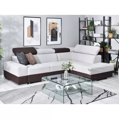 Rohová sedací souprava MAUDY na každodenní spaní - šedá / hnědá