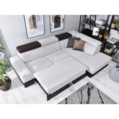 Rohová sedací souprava MAUDY na každodenní spaní - šedá / hnědá