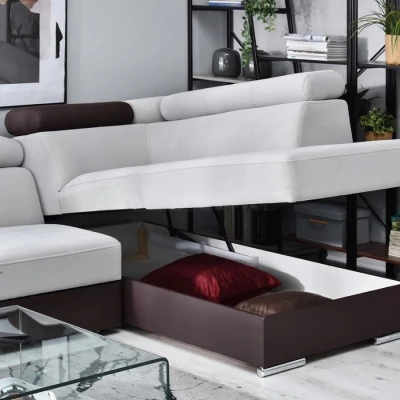 Rohová sedací souprava MAUDY na každodenní spaní - šedá / hnědá