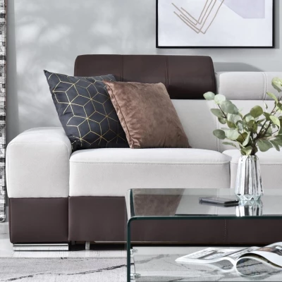 Rohová sedací souprava MAUDY na každodenní spaní - šedá / hnědá