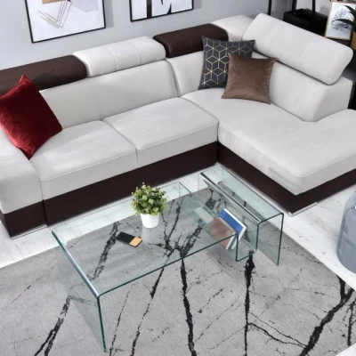 Rohová sedací souprava MAUDY na každodenní spaní - šedá / hnědá