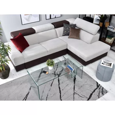 Rohová sedací souprava MAUDY na každodenní spaní - šedá / hnědá