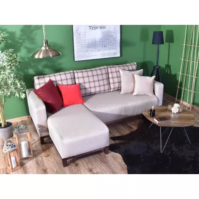 Rohová sedací souprava DALENA - béžová / ořech