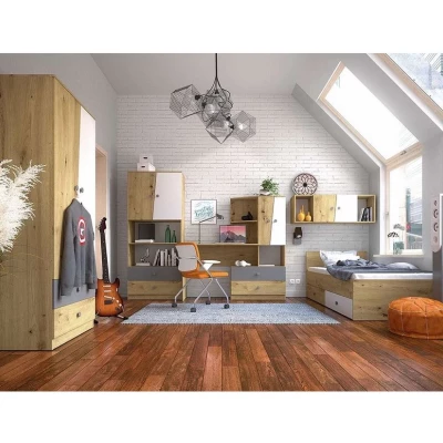 Studentský nábytek s postelí 90x200 CHIMA 2 - dub artisan / bílý / šedý