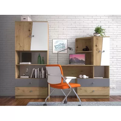 Nábytek do studentského pokoje CHIMA 3 - dub artisan / bílý / šedý
