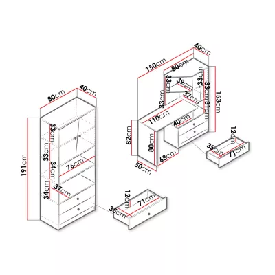 Nábytek do studentského pokoje CHIMA 3 - dub artisan / bílý / šedý