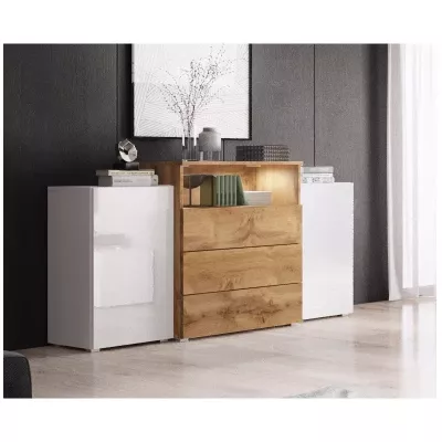 Kombinovaná komoda POSIE - bílá lesk / wotan