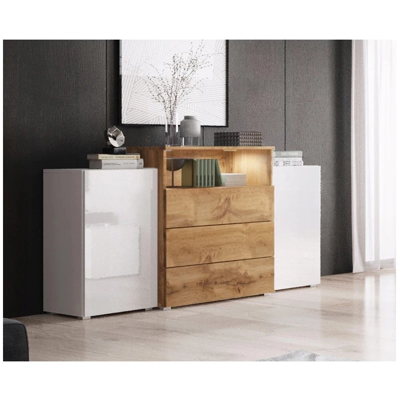 Kombinovaná komoda POSIE - bílá lesk / wotan