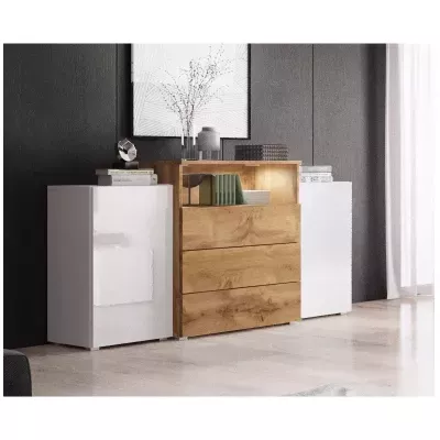 Kombinovaná komoda POSIE - bílá lesk / wotan