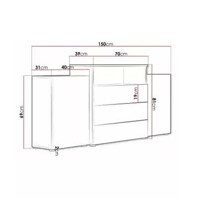 Kombinovaná komoda POSIE - bílá lesk / wotan