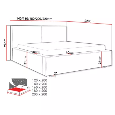 Dvoulůžková postel s úložným prostorem 200x200 LAMESA - černá