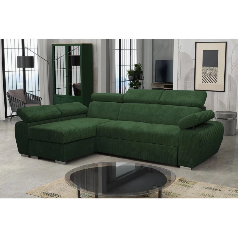Rozkládací rohová sedací souprava ORITUKO - zelená, levý roh