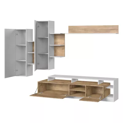 Sestava nábytku do obývacího pokoje ERICKA - dub grande / bílá + LED osvětlení ZDARMA