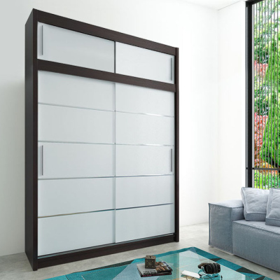 Levné Šatní skříně: Moderní šatní skříň s posuvnými dveřmi Enni 180 v barvě bílá-dub sonoma