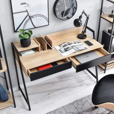 Široký psací stůl BATO - dub sonoma / černý