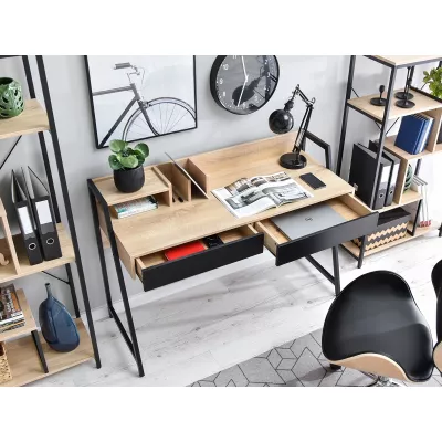 Široký psací stůl BATO - dub sonoma / černý