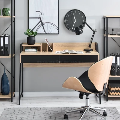 Široký psací stůl BATO - dub sonoma / černý