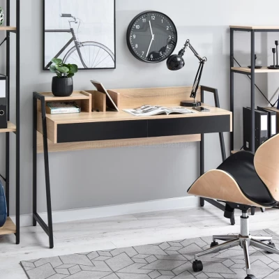 Široký psací stůl BATO - dub sonoma / černý