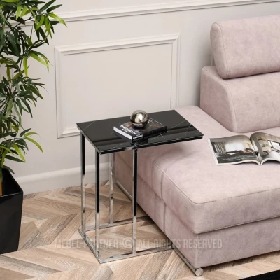 Odkládací stolek VESELIN - černý mramor / chrom