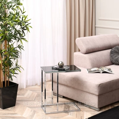 Odkládací stolek VESELIN - černý mramor / chrom