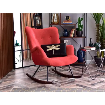 Houpací křeslo ENAS - oranžové / černé / ořech