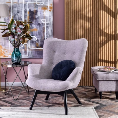 Křeslo ušák AMRO - pudrově růžové / černé