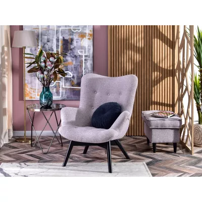 Křeslo ušák AMRO - pudrově růžové / černé