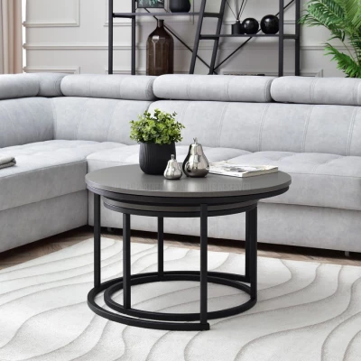 Set konferenčních stolků URVIN - šedý grafit / černý